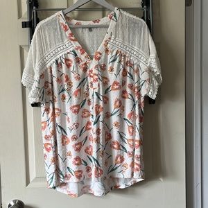 Daniel Rainn Swiss dot floral blouse